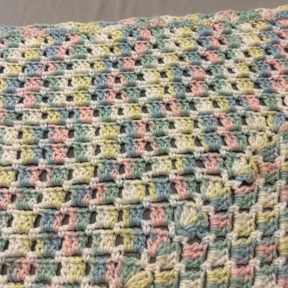 Hand Made Crochet‎ Pastel Baby Blanket 34 X 34 inches
